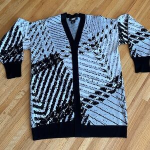 DKNY Black and silver Abstract Knit Cardigan